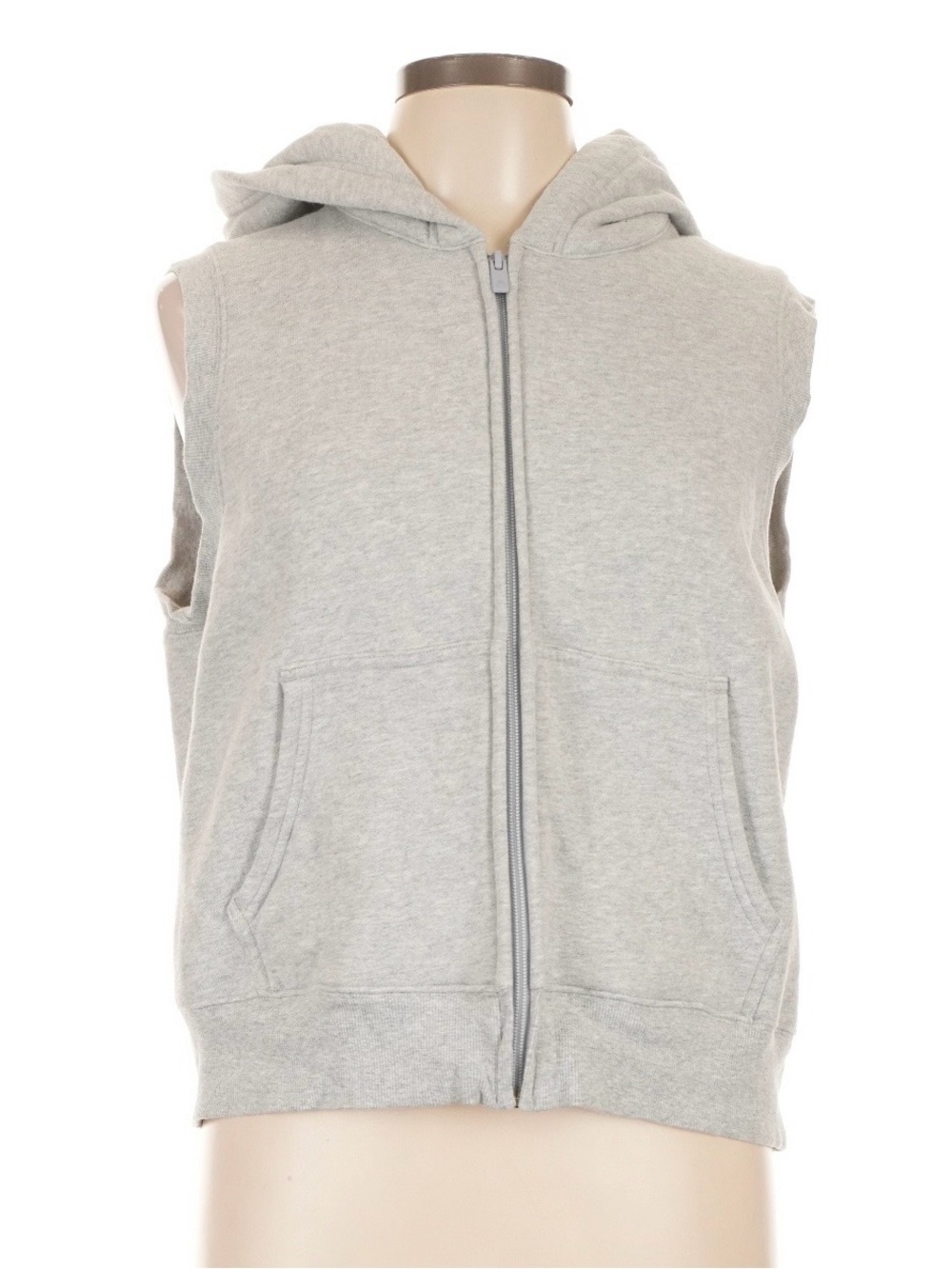 Aritzia Sweatfleece Vest Sleeveless Hooded Zip-Up Sweatshirt - Light Gray